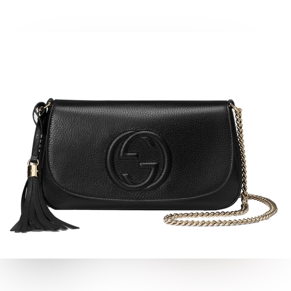 Gucci Soho Disco GG Black Calf Leather Tassel Chain Crossbody Bag